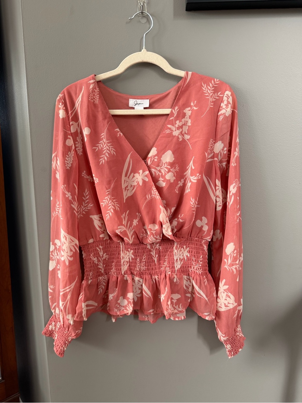Japna Coral Floral Wrap Blouse